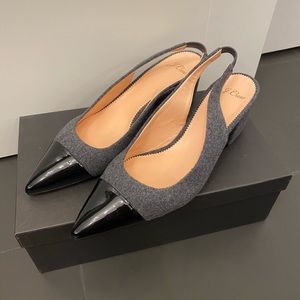 J. Crew Wool & Black Patent Leather Slingback Heels